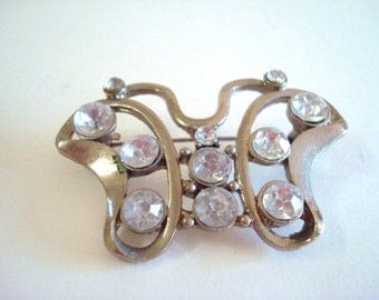 Vintage Butterfly Brooch with Rhinestones