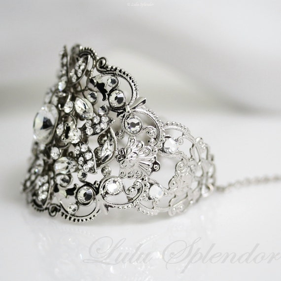 Crystal Bridal Cuff Bracelet Wedding Jewelry Wide Statement