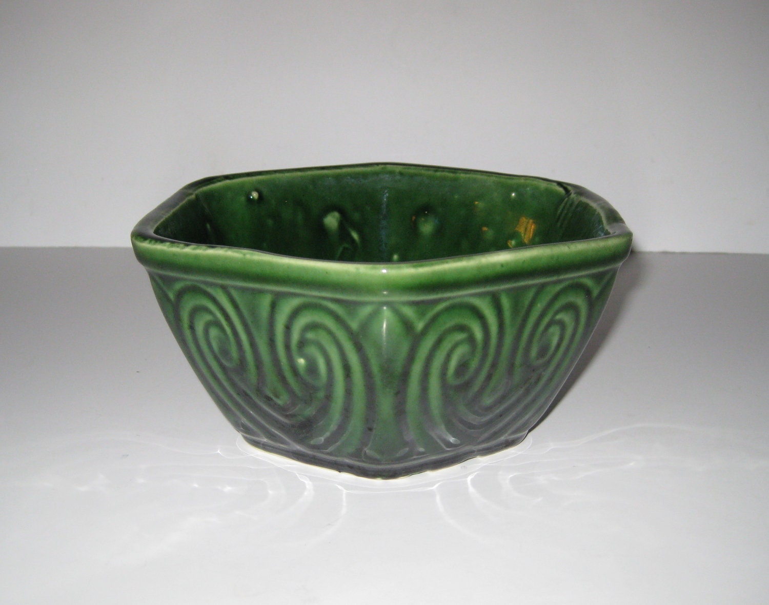 Vintage Dark Green Hexagon Ungemach Pottery Planter