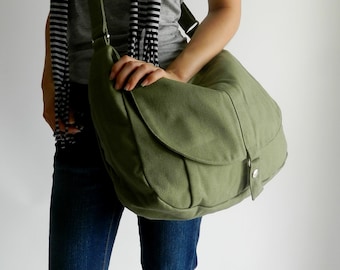 SALE 30% - Smoke Green Messenger bag,Women diaper bag, Travel shoulder bag ,Canvas cross body handbag, Gift for her / no.12 KYLIE