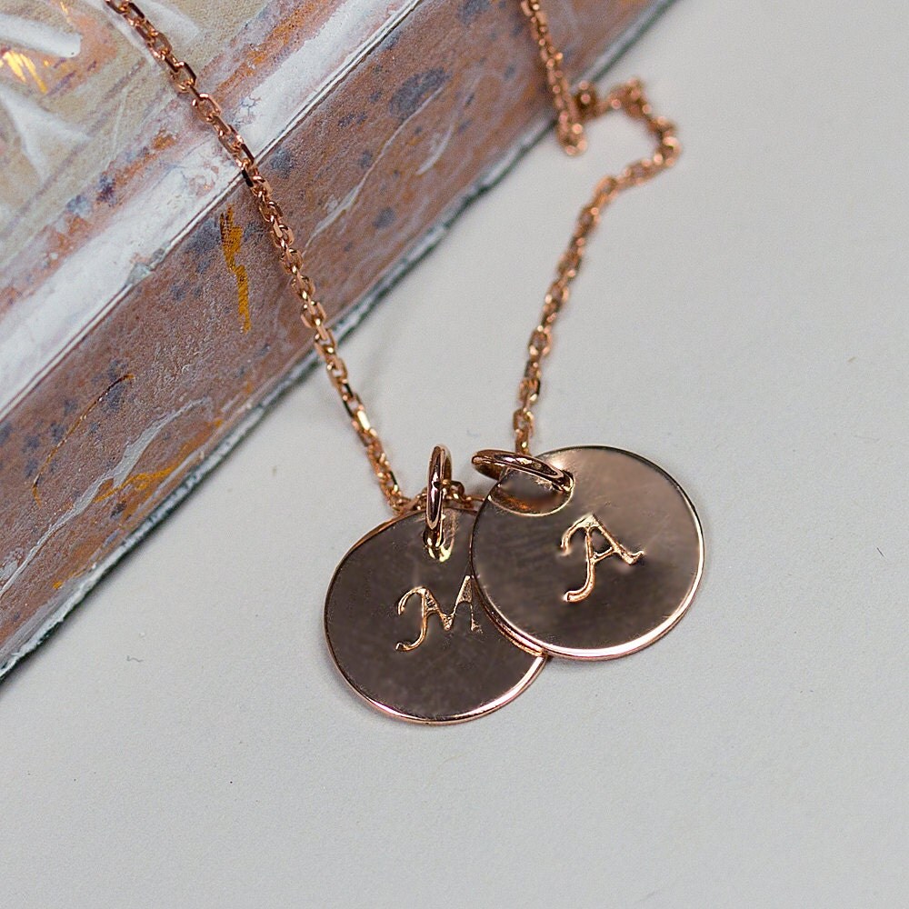 Solid Rose Gold Initial Necklace with Chain