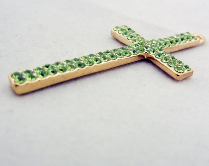 Gold-tone Cross Pendant with Green Peridot Rhinestones