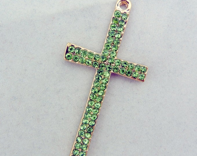 Gold-tone Cross Pendant with Green Peridot Rhinestones