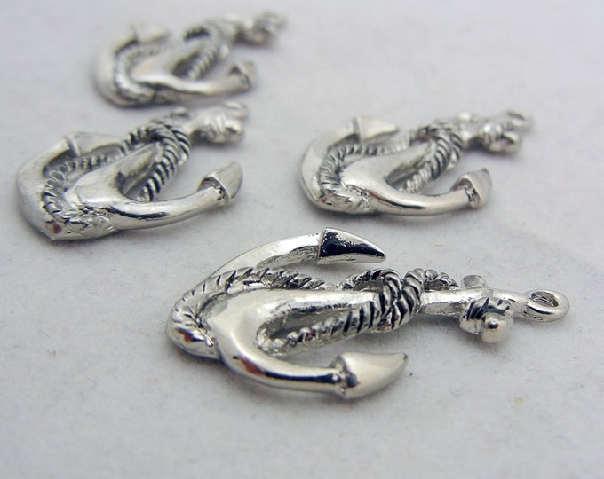 Set of 4 of Silver-tone Anchors with Rope Charms