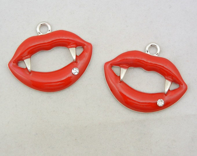 Pair of Red Enamel Silver-tone Vampire Charms