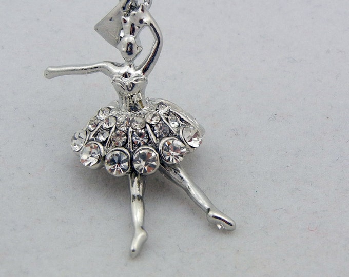 Silver-tone Dimensional Rhinestone Front Ballerina Pendant