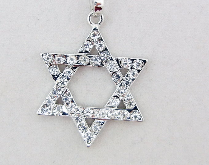 Silver-tone Rhinestone Accented Star of David Pendant