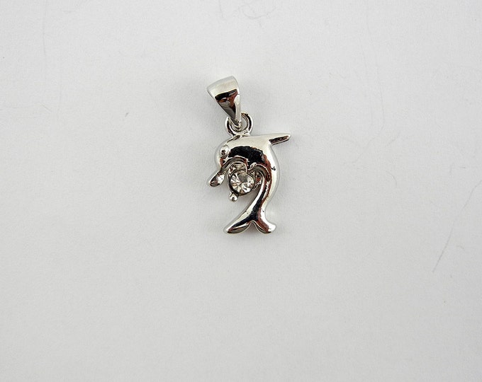 Small Silver-tone Dolphin with Rhinestone Pendant Charm