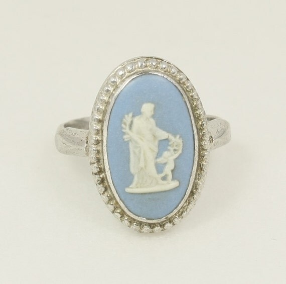 Vintage Wedgwood Wedgewood Cameo Ring Blue Jasper Sterling