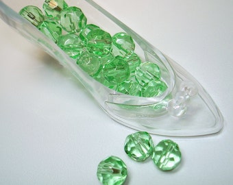 Light Green Faceted Glass Round Beads (Qty 20) - B1440