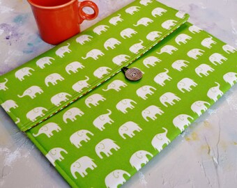 Macbook Envelope Case, Macbook Cover, Macbook Sleeve, Laptop Case, Laptop Sleeve, 13 or 11" Macbook Case in Green Elephants
