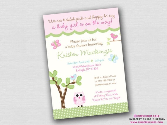 Sweet Springtime - Birds, Owls and Butterflies - Baby Shower Invitation (Digital File OR Printed Cardstock Cards Also Available) Il_570xn