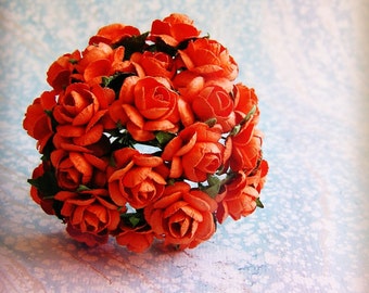 Orange rondelle Roses Vintage style Millinery Flower Bouquet - for decorating, gift wrapping, weddings, party supply, holiday