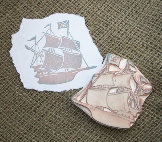 Items similar to Pirate Ship Rubber Stamp Hand Carved on Etsy