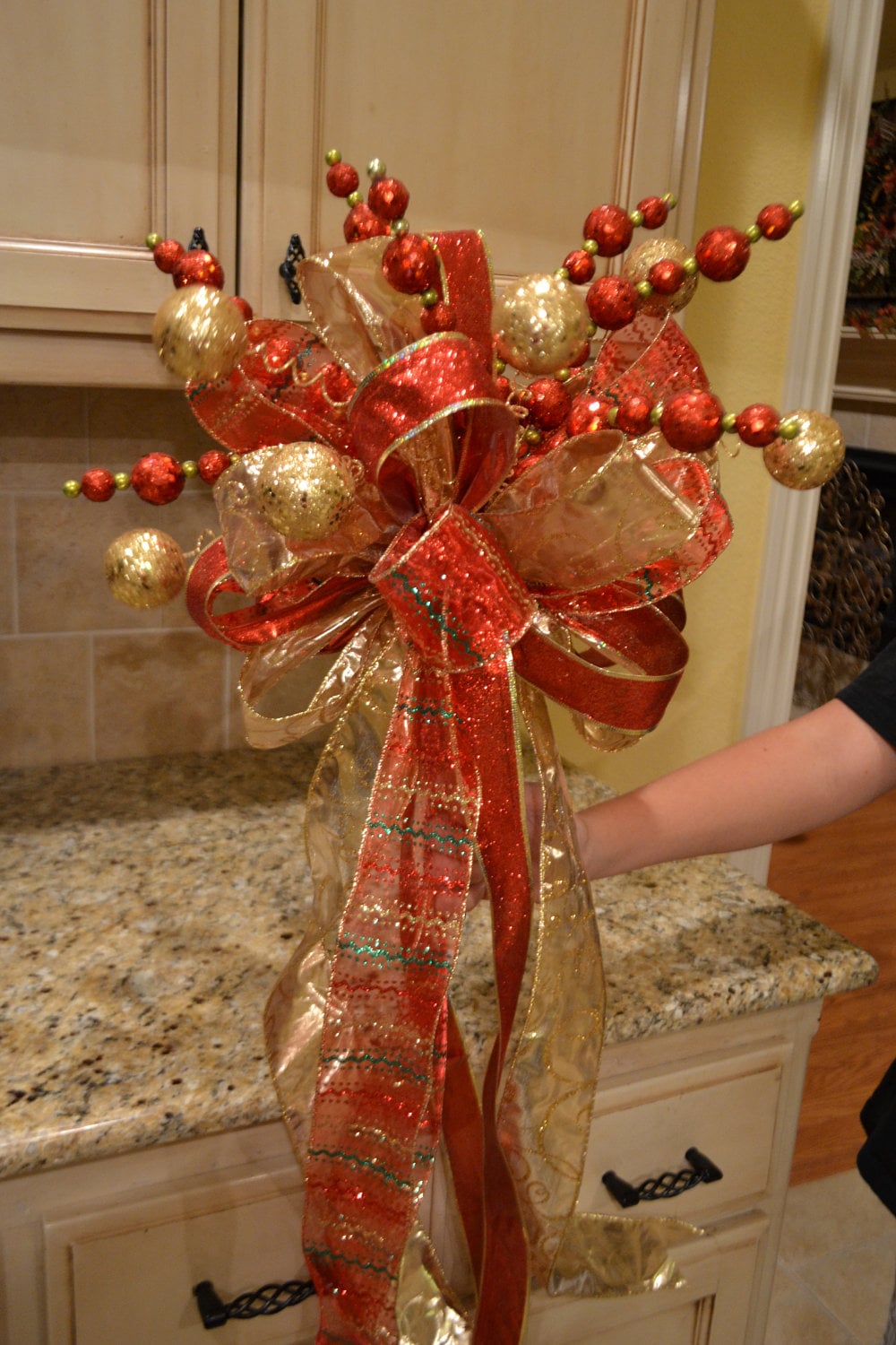 Red And Gold Ribbon Tree Topper