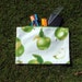 Pencil case or zipped pouch green apples on white cotton lined large