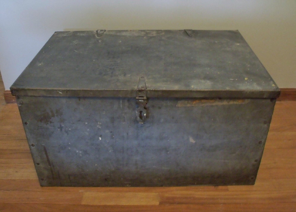 Vintage industrial galvanized steel trunk Metal chest