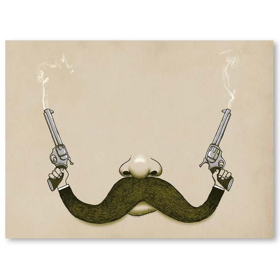 Items similar to Wall  Art  Handlebar Mustache Pistol 