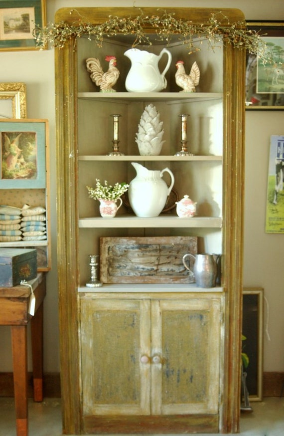 Items similar to SALE 1800s Primitive Farmhouse Painted Corner Cupboard old Paint on Etsy