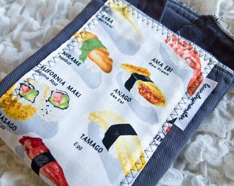 Baby burp cloth - sushi on hand dyed charcoal gray burp cloth