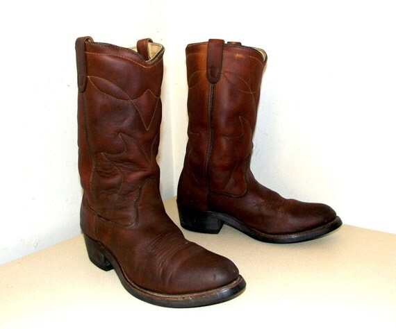 Broken In Brown leather Cowboy work boots by honeyblossomstudio