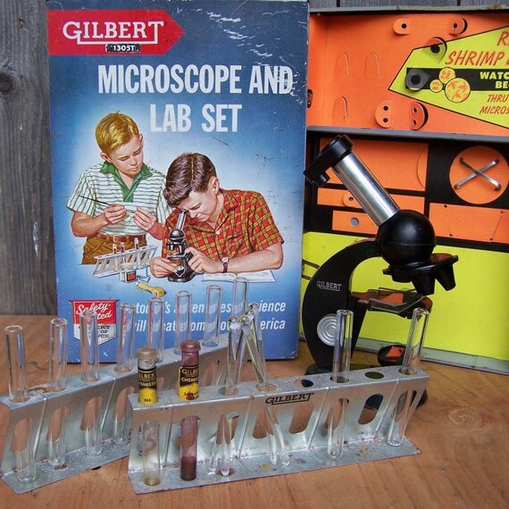 Vintage 1950s Gilbert Microscope Set