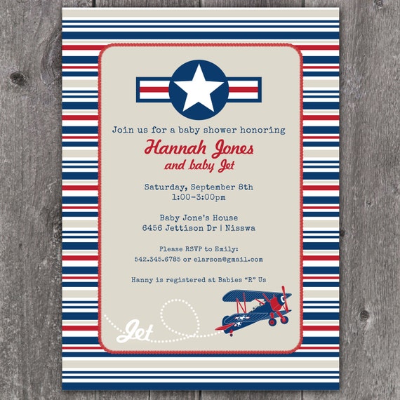 Vintage Jet Plane - DIGITAL Custom Baby Shower Invitation Invite Il_570xn
