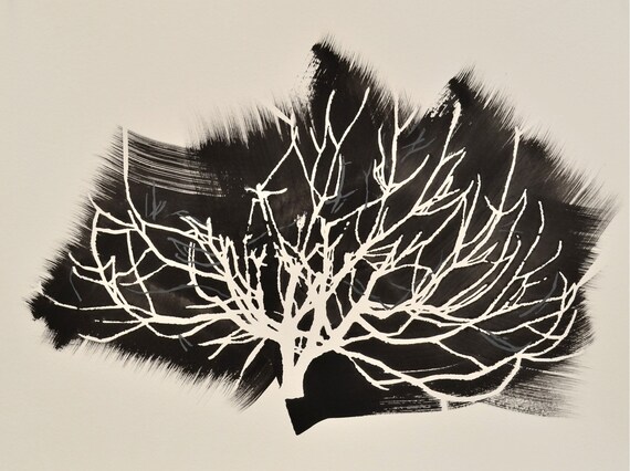 Items similar to Fog Tree  negative  space  handpainted 