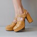 platform shoes / 1970s platforms heels / Mustard Mary Janes