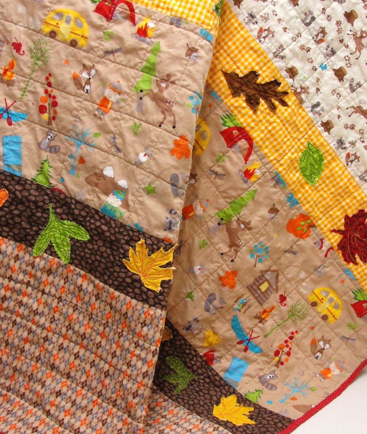 baby quilt woodland camping nursery quilt tents cabins