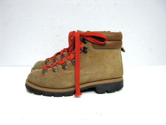 brown walking boots red laces
