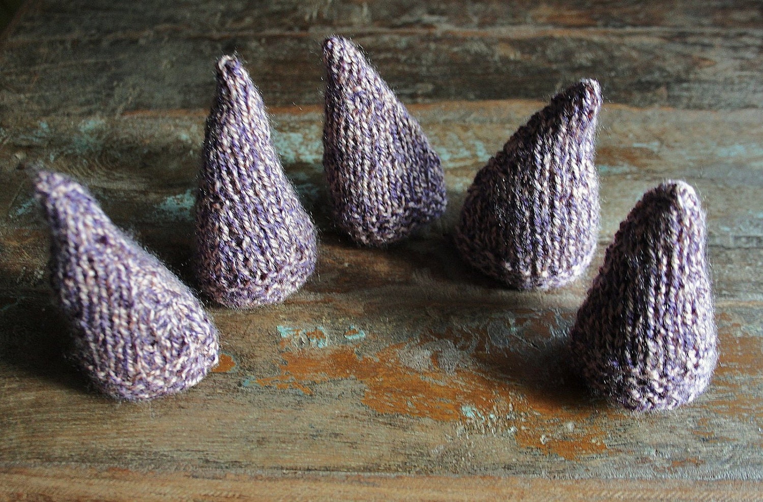 pine cone trees - mountains in purple and soft brown yarn mix - rustic - woodland - christmas home decoration - ooak