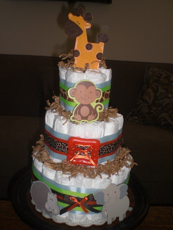 Safari Jungle Theme Diaper Cake by bearbottomdiapercakes on Etsy