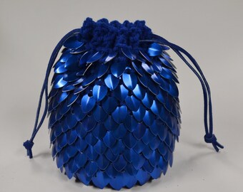 Dice Bag of Holding Knitted Dragonhide Scale mail Blue