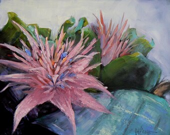 Flower Still Life, Small Oil Painting, Floral Painting, 8x10 Painting, Daily Painting, "Aechmea Bromeliad" 8x10"