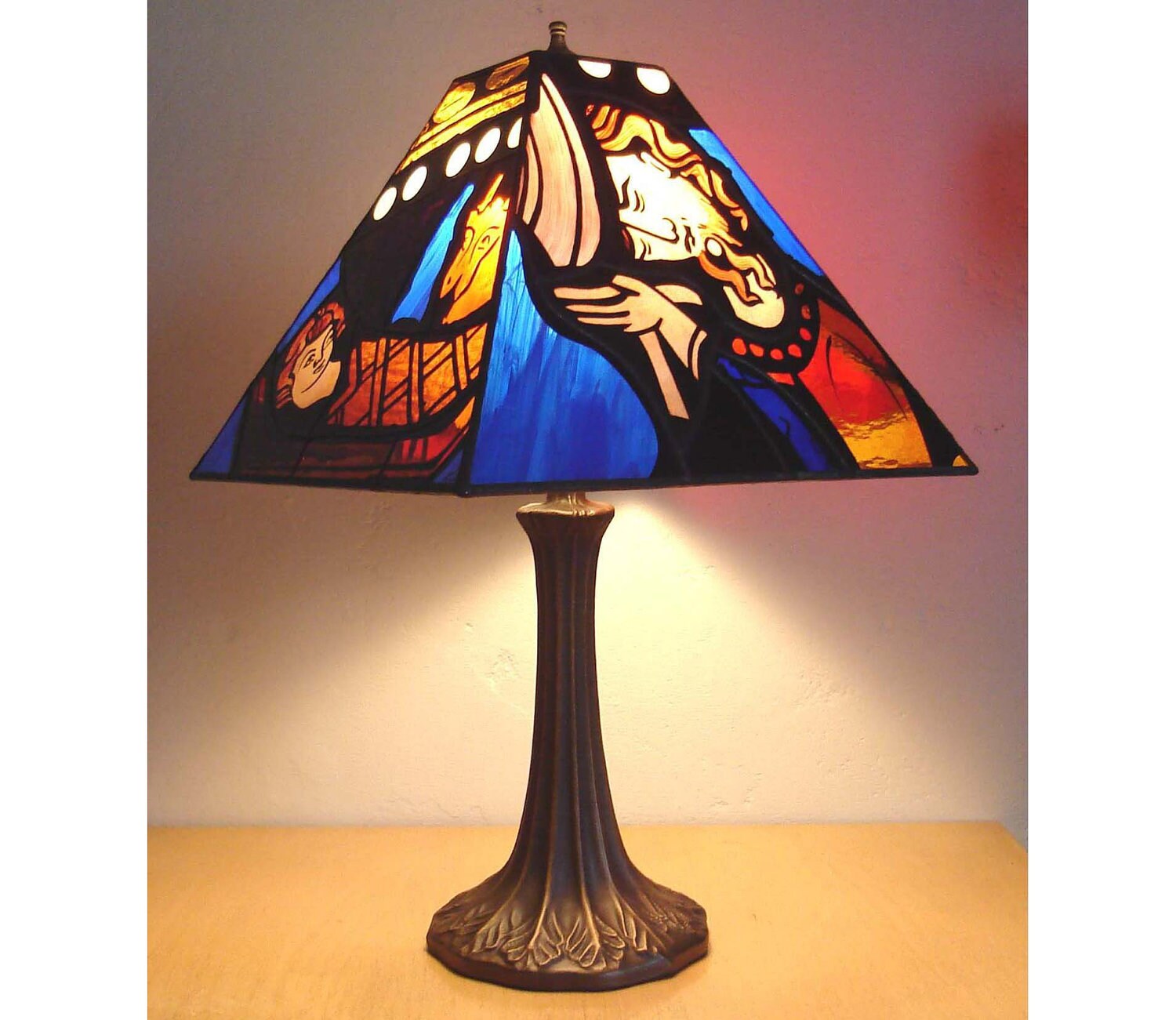 Gothic Stained Glass Table Lamp Hand Painted Lampshade Zoom