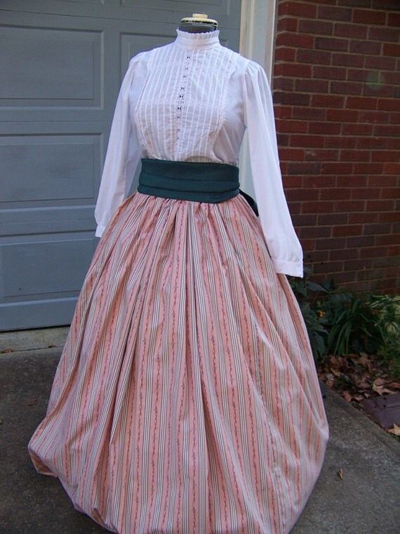 Civil War costume Long Draw string SKIRT and Sash one size fit