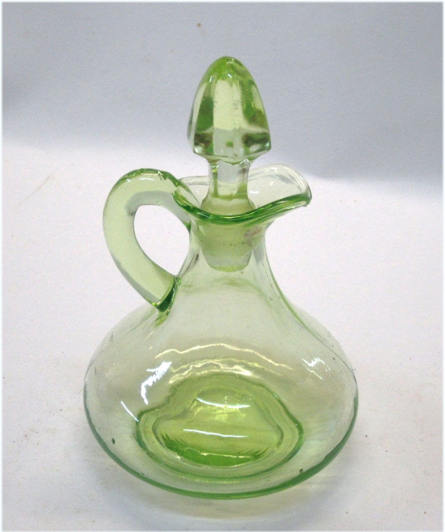 1930's Hocking Glass Green Vaseline Glass Cruet with