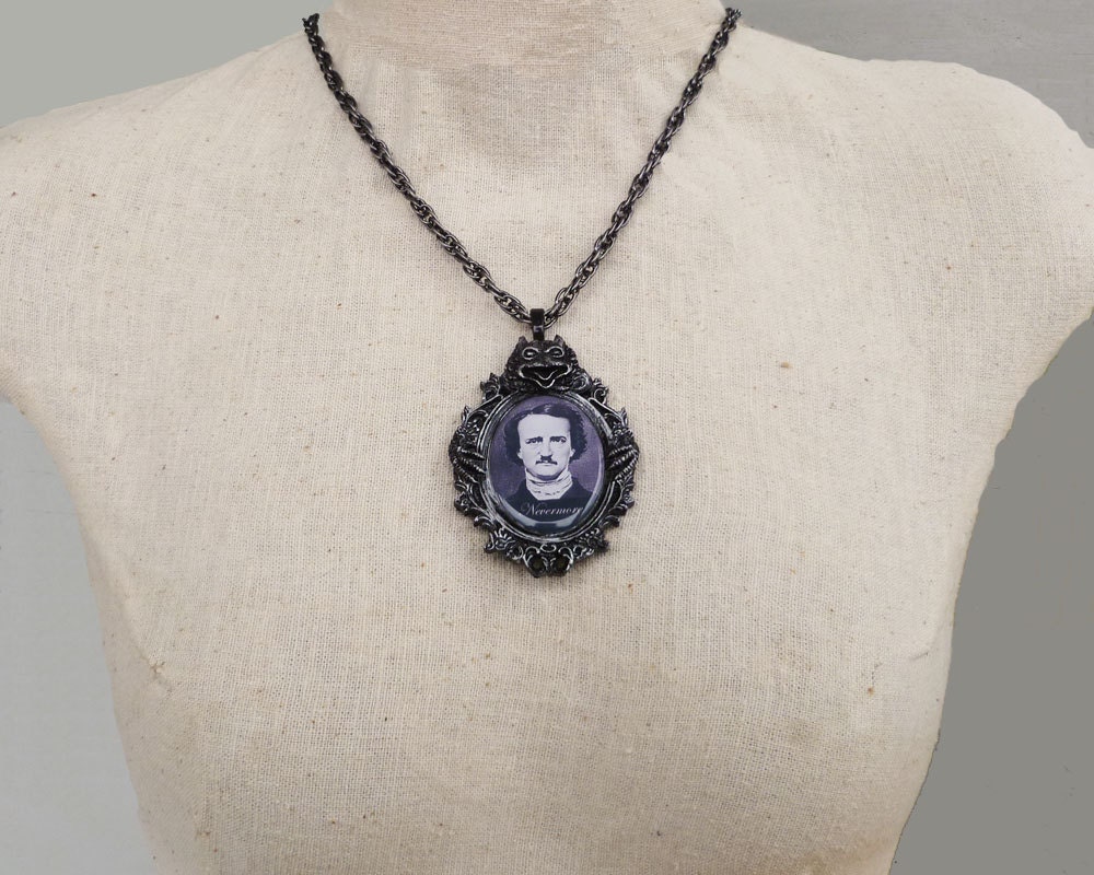 Edgar Allan Poe Nevermore Necklace Gothic Jewelry Black Raven