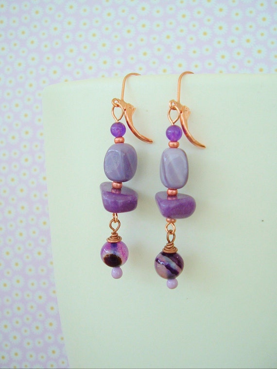 Items similar to Boho Earrings, Purple Gemstone Earrings, Long Dangle ...