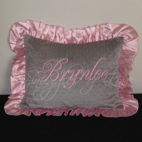 Pink and Grey Minky Pillow PERSONALIZED Grey by SnugglesofLove