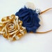 Shabby Mustard and Navy Flower Skinny Headband