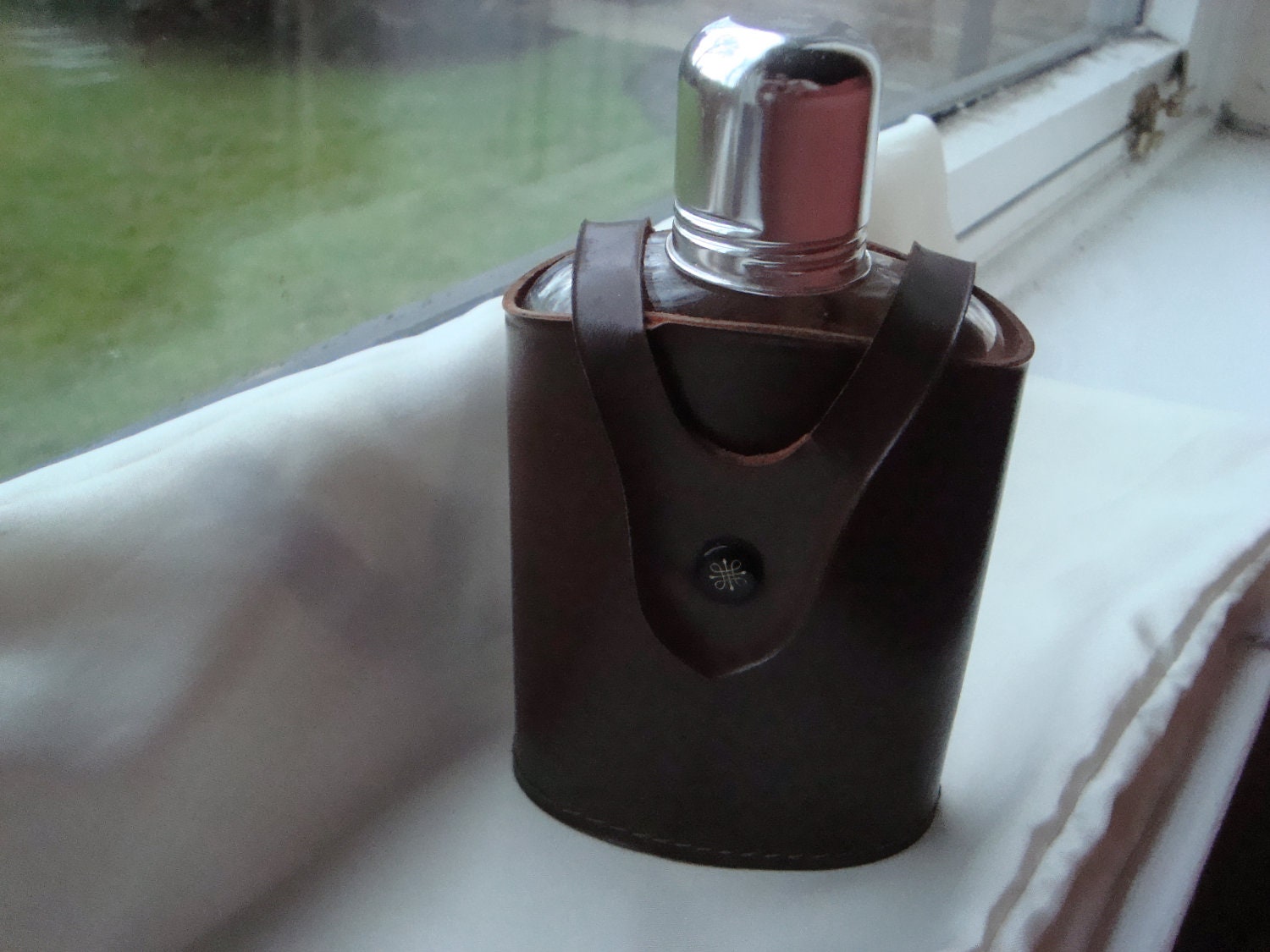 Vintage Glass Flask with Leather Case