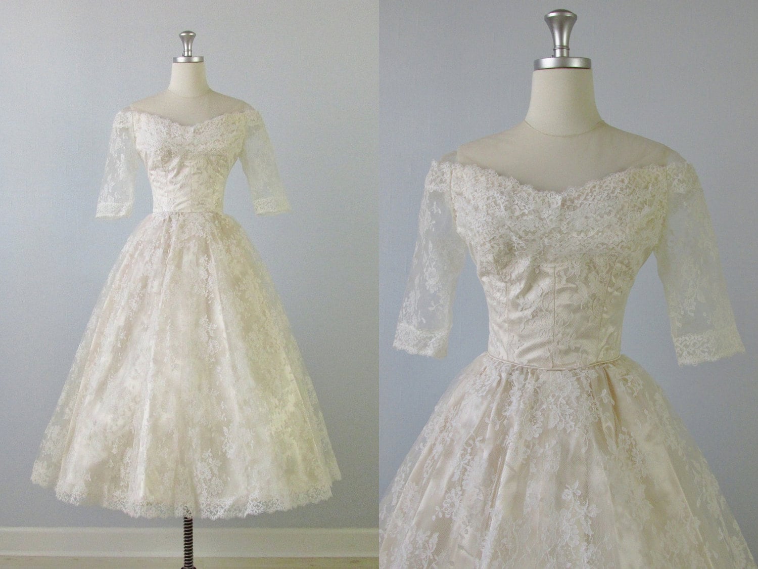 1950s Wedding Dress 50s Tea Length Wedding Dress Pearl