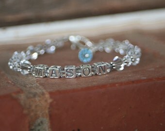 Custom Sterling Silver Block Letter Mommy MOTHER Bracelet 5 LETTERS