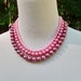Vintage Pink Beaded Necklace 3 Shades Triple Strand Japan