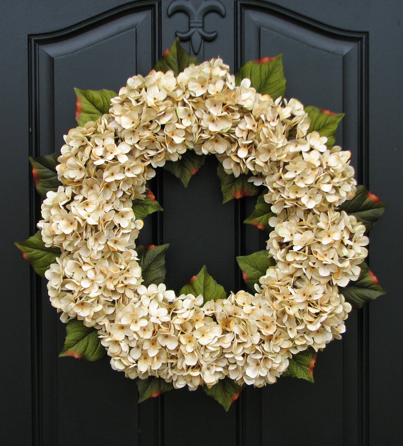 We've all seen versions of this classic ornament wreath. Wedding Decor Wedding Wreaths Champagne Front Door Wreath
