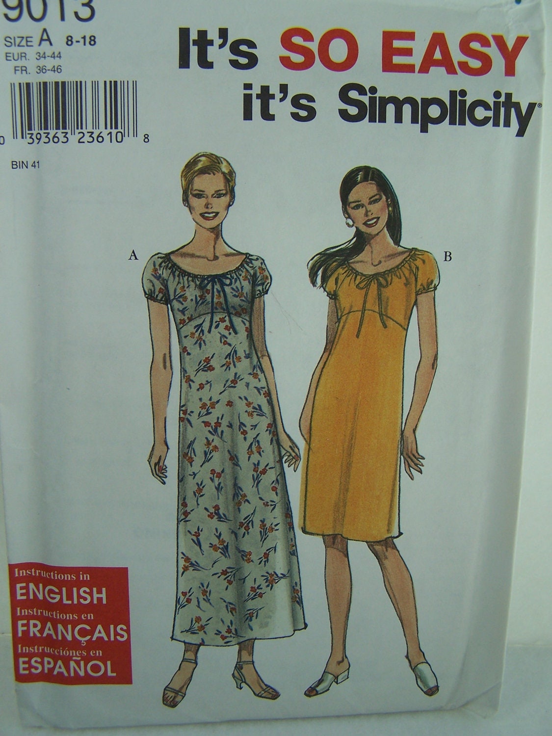 Simplicity 9013 Sewing Pattern Misses Peasant Dress 5885