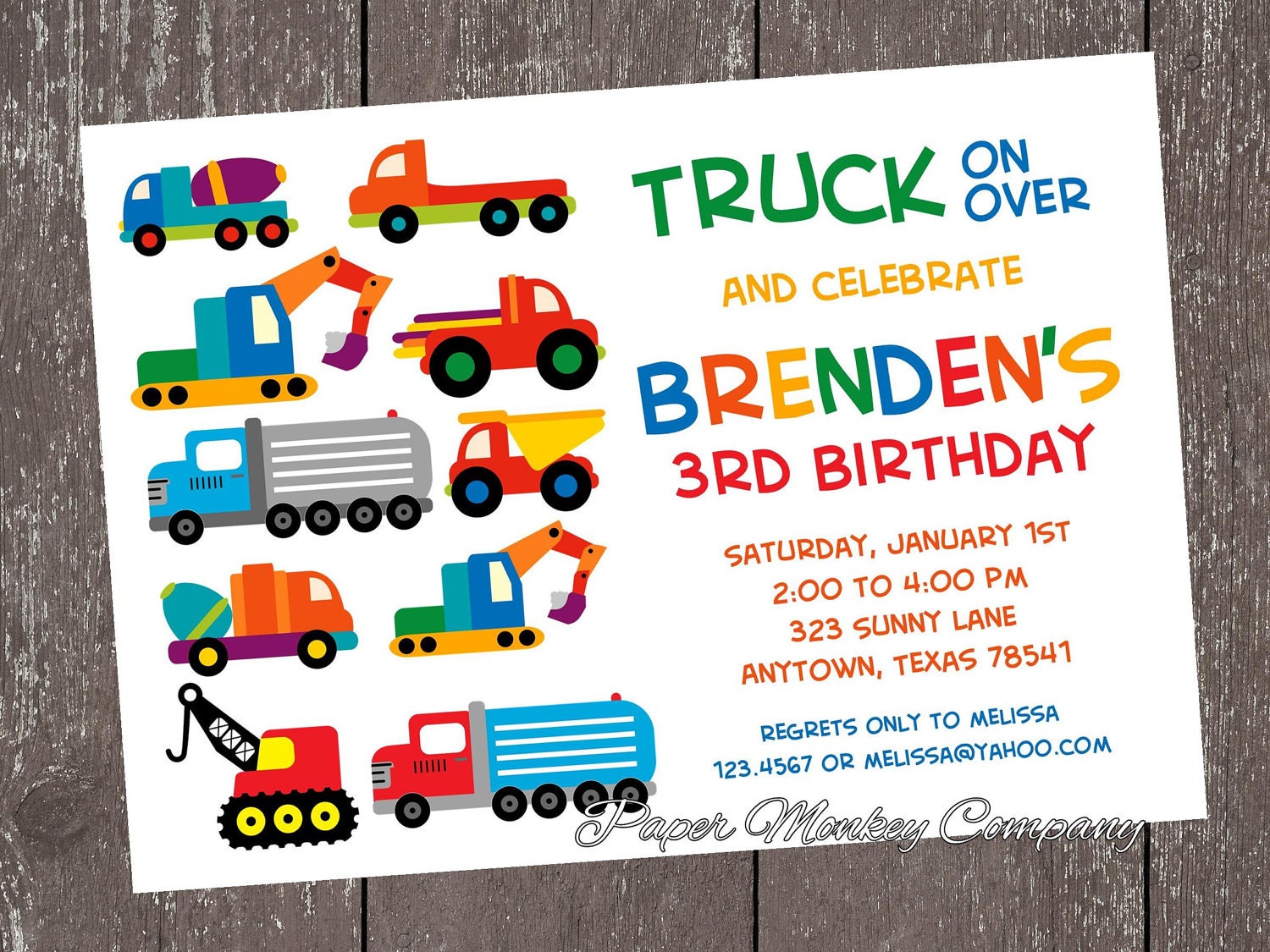 Trucks Birthday Invitations 1