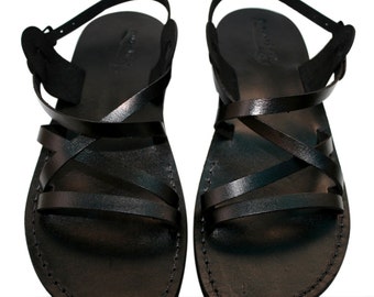 Black Gladiator Leather Sandals for Men & Women Triple by SANDALI